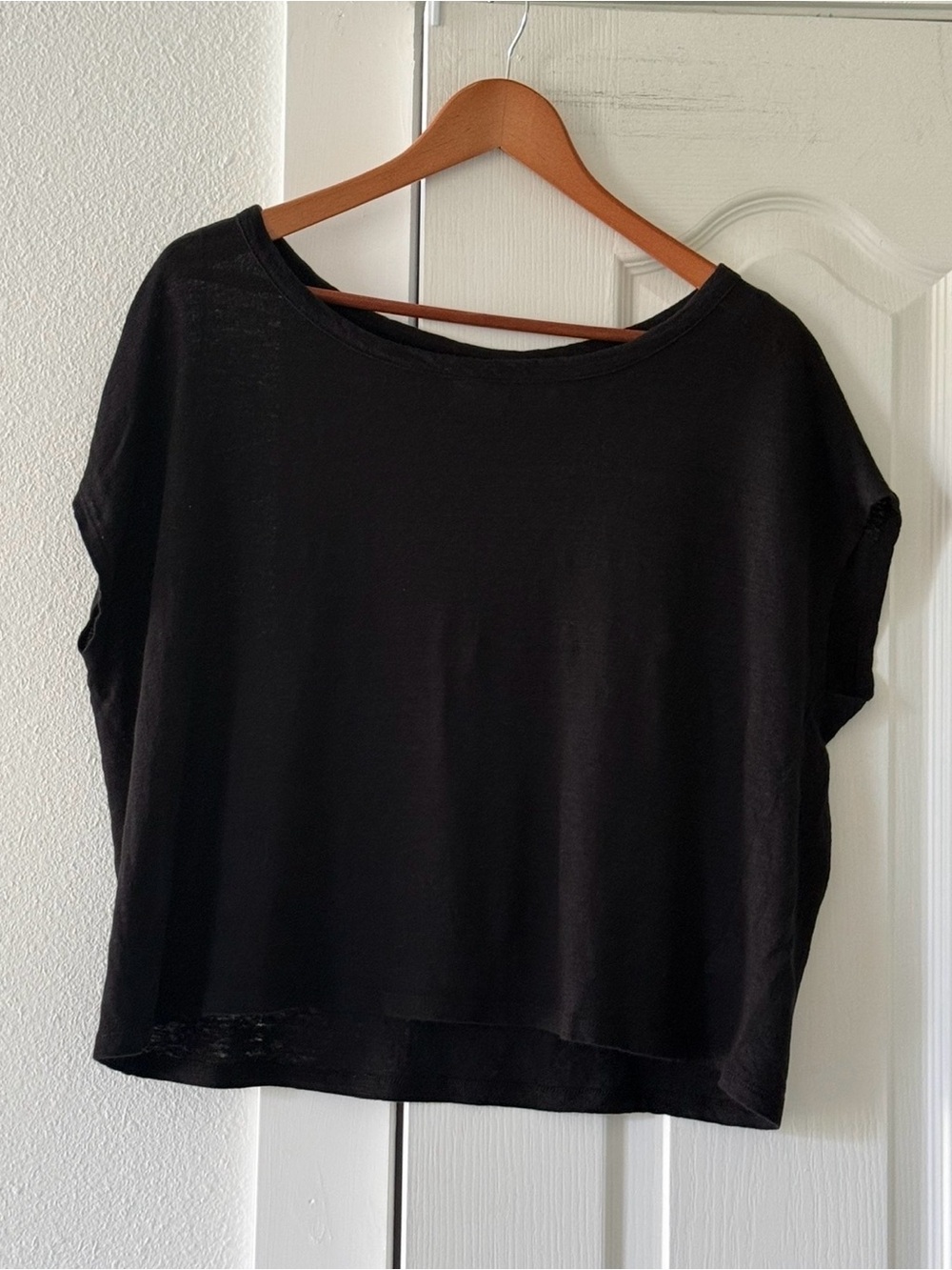 Rachel Zoe Women’s XL 100% Linen Black Boxy Crop Top Cap Sleeve Lightweight